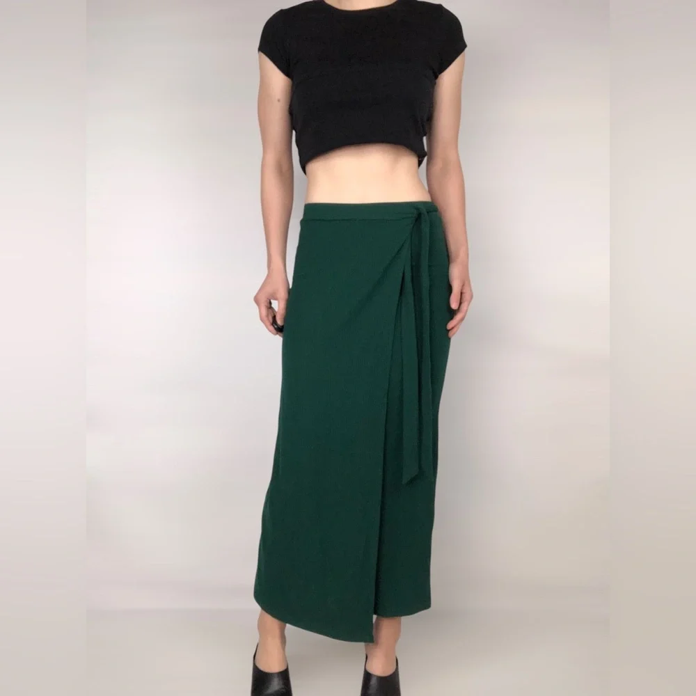 Reformation Knit Ribbed Maxi Green Wrap‎ Skirt Size S